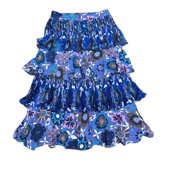Celia B Sz L Skirt Blue Multi Tiered Flora Midi Boho Cottagecore Designer Retro - Picture 3 of 6